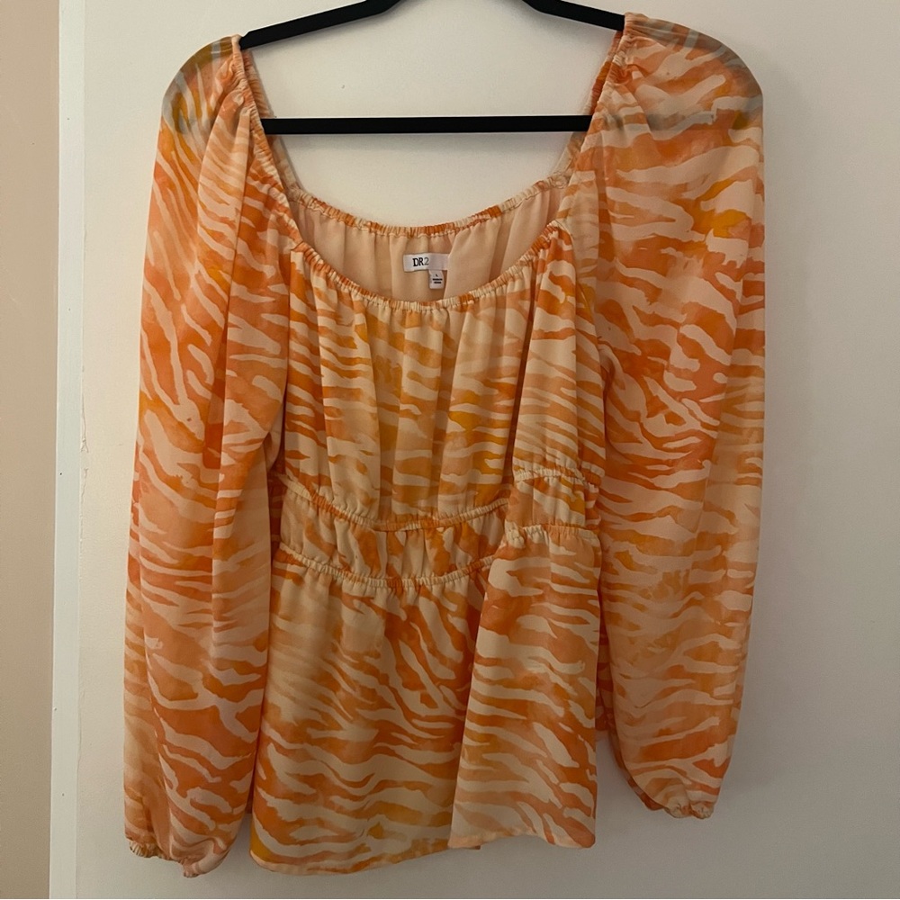 Orange Zebra Print Square Neck Blouse NWOT